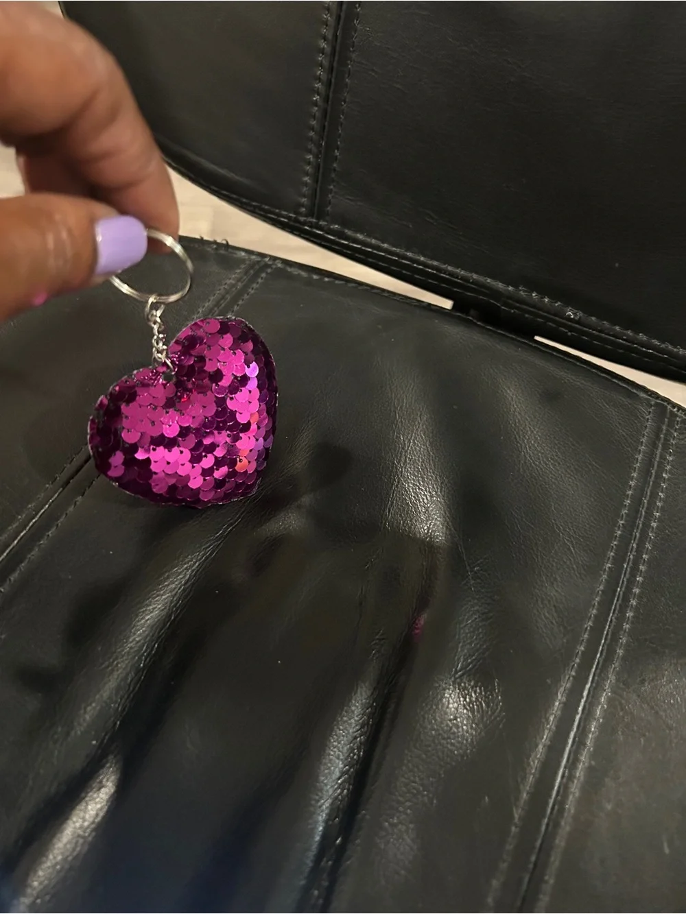 Sequin Heart Keychain - Magenta Pink
